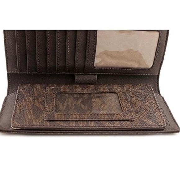Michael Kors MK Signature Brown Coated Twill Flap Continental Wallet - Picture 2 of 9